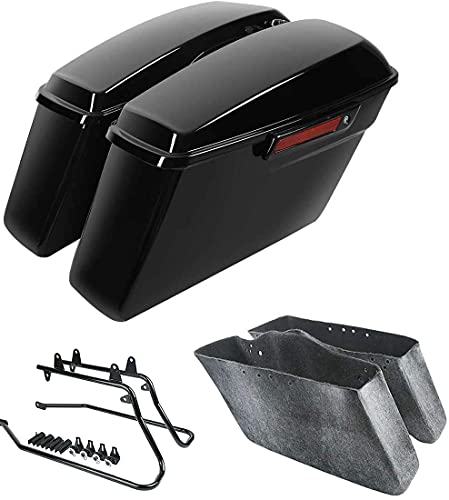 TCMT Hard Saddlebags Bag & Liners Carpet Insert W/Conversion Brackets Fit For Harley Softail 1984-2017 (except Softail Slim, Softail Deuce Models) - color: Black Conversion Brackets, size: Style C Vivid Black(Black Latches)