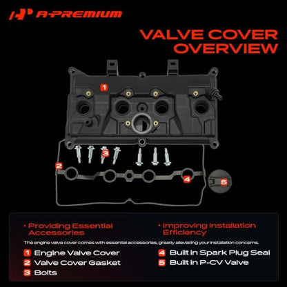 A-Premium Engine Valve Cover with Bolt, Gasket & Cap Compatible with Nissan Sentra 2013-2019 1.8L