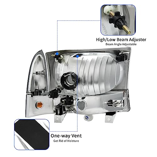 DWVO Headlight Assembly Compatible with 1999-2004 Ford F-250 F-350 F-450 F-550 Super Duty/2000-2004 Ford Excursion Pickup Truck Signal Lamps Smoked Lens Amber Reflector - color: Chrome+Smoke Lens, style: Fit 99-04 F250