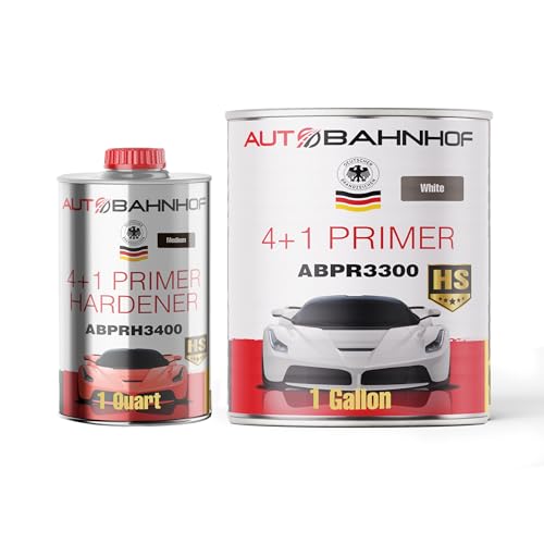 AB-PR 3300 4:1 Industrial Urethane Primer White & AB-PR 3400 Medium Hardener Kit – High Build Sandable Primer – 1 Gallon Primer + 1 Quart Hardener - color: Urethane Primer White & Medium Hardener (Kit)