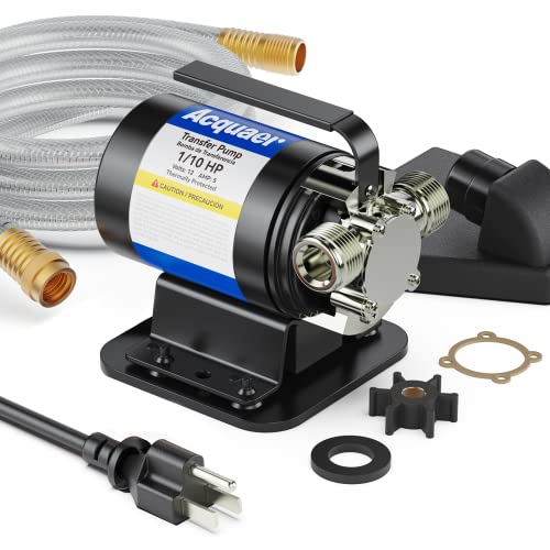 Acquaer Portable Electric Utility Water Transfer Pump 1/10 HP with Suction Hose Kit, Low Suction Water Removal for Water Beds, Pools, Rain Barrel, Aquariums, RV