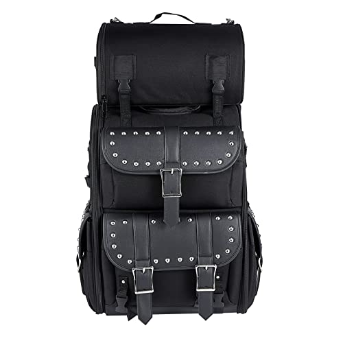 GARGOYLE BELLS Motorcycle Sissy Bar Bags With Studs Big-Capacity Biker Luggage Bag Set Motorcycle Saddlebags Travel Backpack for Motorcycle (Black with Studs, L:15.5" x 9.75" x 29") - color: Black With Studs