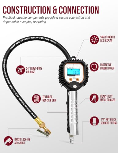 Digital Tire Inflator with Pressure Gauge, 5-230 PSI