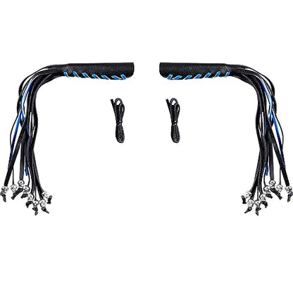 2 PCS Faux Leather Motorcycle Lever Covers With Fringes and Skulls - Brake Clutch Grip Tassels Handlebar Handle Wraps - color: Black & Blue Laces*1 & Black Laces*1