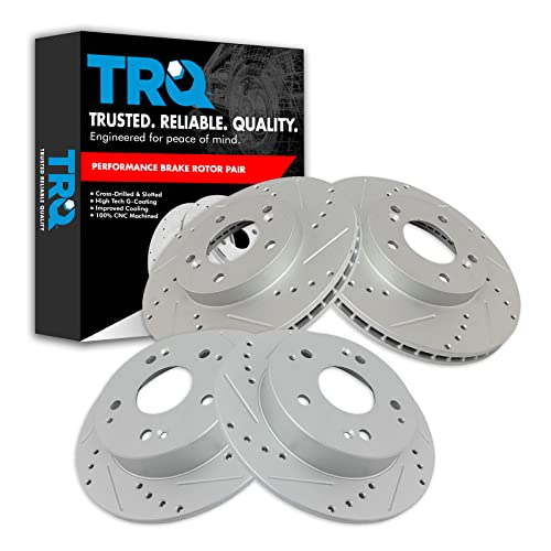 TRQ Performance Front and Rear Brake Rotor Set G Coated Drilled and Slotted - style: BRA15044