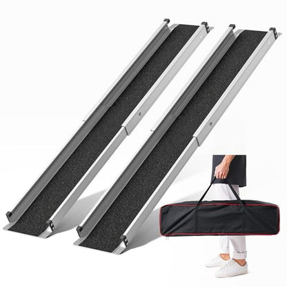 5FT Telescoping Aluminum Portable Wheelchair Ramp with Bag, 600LBS - size: 3 to 5 FT
