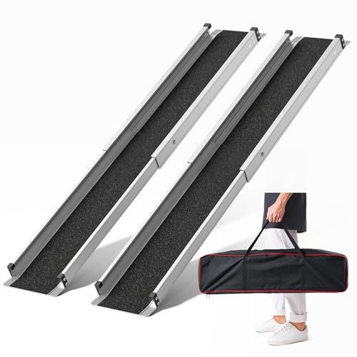 6FT Telescoping Aluminum Portable Wheelchair Ramp with Bag, 600LBS - size: 3.5 to 6 FT
