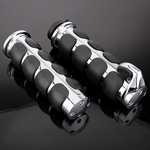 Motorcycle Hand Grips 1 Inch Handlebar Throttle Grips 25MM Chrome Black Aluminum Rubber Compatible with Harley Davidson Dyna Sportster Road King Street Glide Fat Boy Honda Shadow VTX - color: Chrome#2