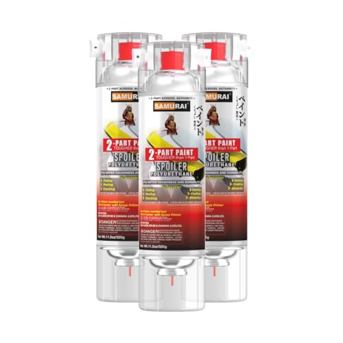 SAMURAI 2-Part Polyurethane Spray Paint for Car Spoiler - 11.3 Ounce UV Resistant and Rust Resistant Polyurethane Spray (SIGNAL WHITE, Pack of 3 Cans)