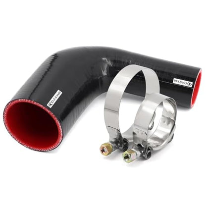 90 Degree ID 1-1/2 to 2-1/2 inches Elbow Silicone Reducer Coupler Hose 4 Ply Polyester Reinforcement with 2 Steel T Clamps for Intercooler Turbo Intake Pipe - size: 90°1.5-2.5"