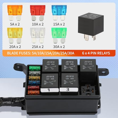 12V Relay Box 6 Way 2Pcs Set – Pre-Wired Fuse Relay Block 6 Slot ATC/ATO with Heavy-Duty Wires, Universal Relay Panel for Automotive Car Marine Boat RV Truck - size: 40A 6 Relay 6 Fuse-2Pack
