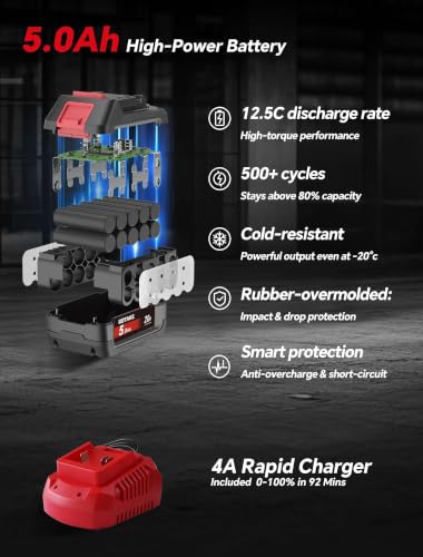 ROTAKE 20V Compact 1/2" Cordless Impact Wrench Kit, 580 FT-LBS, TB1 - size: 1/2" (580 ft-lbs) TB1