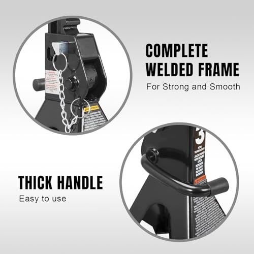 Torin AT43002AB-1 Double Locking Steel Jack Stands, 3 Ton (6,000 LBs) Capacity, Black, 1 Pair - style: Double Locking