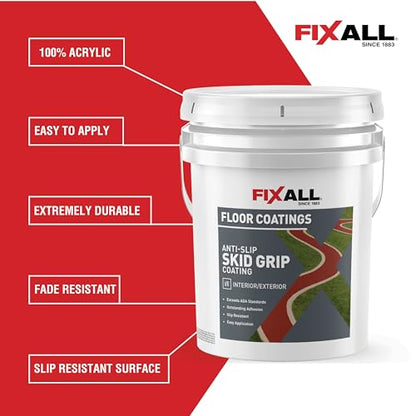 FIXALL Skid Grip Anti-Slip Coating, 5 Gallons, Crimson, Exceeds ADA Standards, Ideal for Safety Areas, Slip-Resistant Pavement, Cement & Concrete Paint - color: Crimson, size: 640 Fl Oz (Pack of 1)
