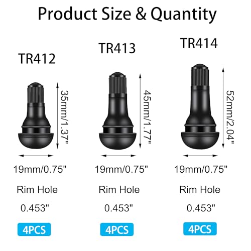 Tire Valve Stem Tool Puller and Installer Kit - 4PCS TR412, 4PCS TR413, 4PCS TR414 Snap-in Tire Valve Stem with Valve Cores, Single Head Valve Core Remover Installer Tool - size: 14PCS