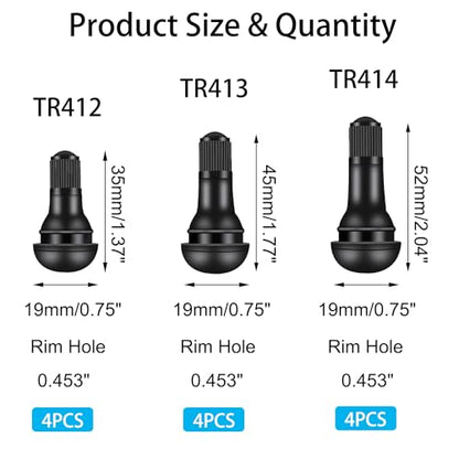 Tire Valve Stem Tool Puller and Installer Kit - 4PCS TR412, 4PCS TR413, 4PCS TR414 Snap-in Tire Valve Stem with Valve Cores, Single Head Valve Core Remover Installer Tool - size: 14PCS