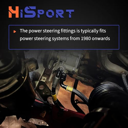 HiSport 6AN to 16mm & 6AN to 18mm Power Steering Fittings with O Rings