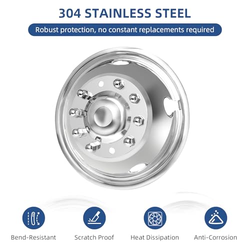 hightall 2Pcs Front Wheel 19.5 Wheel Simulators, 19.5" 10 Lug Stainless Steel Hubcaps,Polished Surface,Bolts On Wheel Cover Set Compatible with Ford 2005-2025 F450/F550 - size: 19.5" Front Wheel For 2005-2025 F450 F550