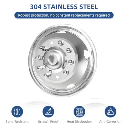 hightall 2Pcs Front Wheel 19.5 Wheel Simulators, 19.5" 10 Lug Stainless Steel Hubcaps,Polished Surface,Bolts On Wheel Cover Set Compatible with Ford 2005-2025 F450/F550 - size: 19.5" Front Wheel For 2005-2025 F450 F550