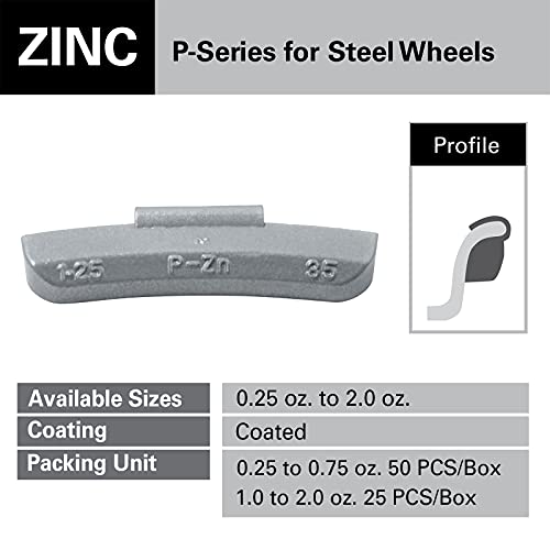 CKAuto P Coated 0.75oz Zinc Clip-On Wheel Weights for Steel Rims 50 pcs/Box - color: gray, size: 0.75