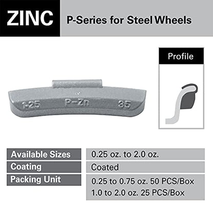 CKAuto P Coated 0.75oz Zinc Clip-On Wheel Weights for Steel Rims 50 pcs/Box - color: gray, size: 0.75