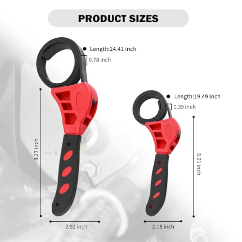 Rubber Strap Wrench Plumbing,2-Pack Oil Filter Wrench Includes 8" Large & 6" Small,Adjustable Strap Wrenches Heavy Duty for Oil Filter,Drain,Pipes,Sewer Cap And Nut Removal