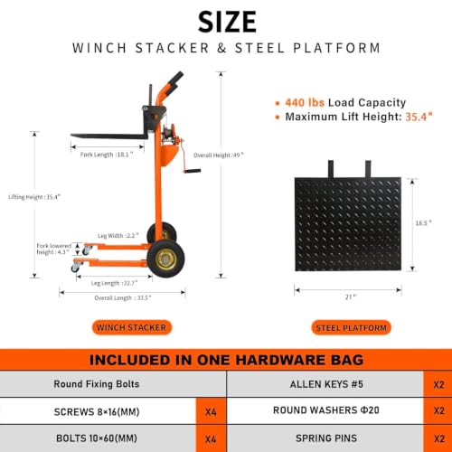 Apollo Winch Stacker, Pallet Truck Dolly 440 Lbs Capacity, 35.4" Max Lift - color: Orange, size: Winch-440lbs-35.4" Lift