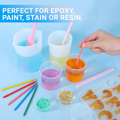 Gartful Resin Mixing Cups and Sticks, 70 Packs Epoxy Measuring Cups Kit - 20PCS 200ml Disposable Graduated Cups, 50PCS Pointed Stir Sticks for Mixing Paint, Stain, Epoxy, Resin - color: Clear cups+point stick, size: 200ml
