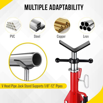 2PCS Pipe Jack Stand, Heavy Duty Pipe Stand, 2500LB Jack Stands Carbon Steel with Portable Folding Legs 28-52 Inch Height Adjustable 1/8"-12" Capacity - color: Red | 2PCS