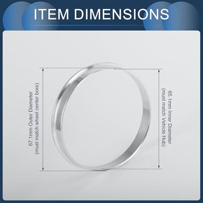Hub Centric Rings, 65.1mm ID to 67.1mm OD Vehicle Wheel Hubrings Aluminum Alloy, 4 Pcs - size: 65.1mm to 67.1mm