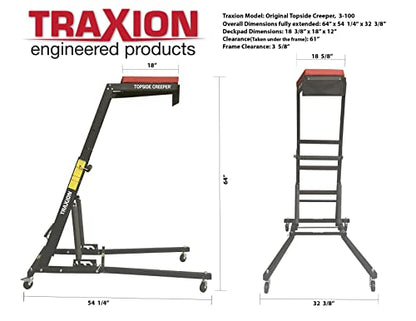 Traxion 3-100 Foldable Topside Automotive Engine Creeper, Red & Black