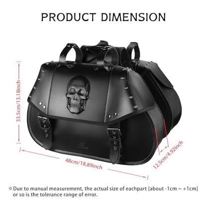 Motorcycle Saddlebags 34L Large Capacity PU Leather Side Saddle Bags Waterproof Universal for Harley Honda Yamaha Kawasaki (3D Skull,Black)
