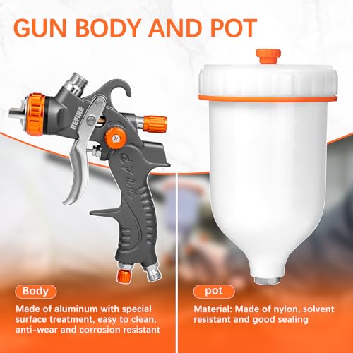 REFINE Spray Paint Gun HVLP Air Spray Guns 1.0/1.4/1.7mm Nozzle & Regulator