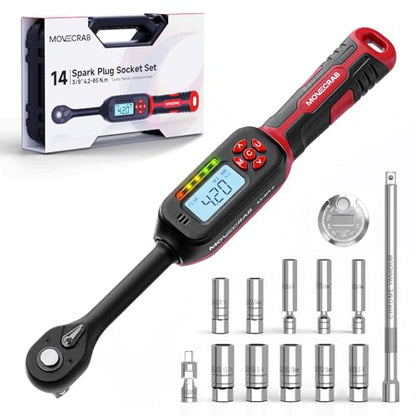 14-Piece 3/8" Digital Torque Wrench Spark Plug Socket Set - size: 3/8" 14pcs-Spark 4.2-85N.m/3-62.6Ft.lb