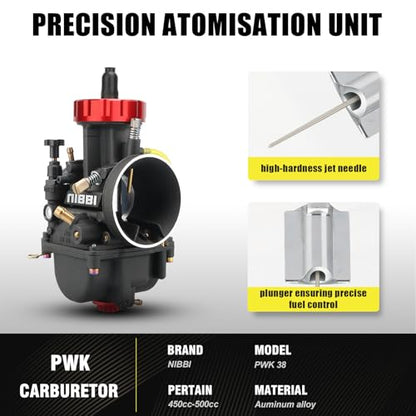 NIBBI Carburetor PWK38 fit Motorcycle Engine with 38mm Carb Jets Motorcycle Engine with Carb Jets for Dirt Bike Mini Bike Pit Bike GY6 ATV - size: PWK38MM