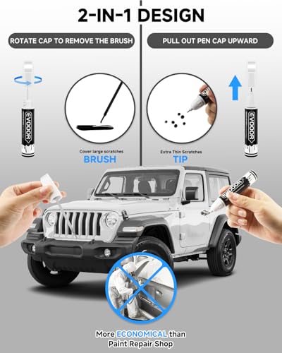 PW7/GW7 Bright White Touch Up Paint Compatible with JeepExact Match 2 in 1 Touch up Paint for Chips and Nicks Repair - color: Bright White(PW7/GW7) Compatible with Cherokee/Compass/Grand Cherokee/Grand-Wagoneer/Patriot/Wagoneer/Wrangler-JK/Wrangler-JK-Unl