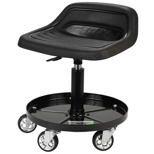 AFF Viking Rolling Shop Stool - Garage Stool on Wheels for Mechanics - Ergonomic Padded Seat - Tool Organizer Tray - 300 lbs Capacity (Multiple Styles) - style: Tractor Style Roller Seat