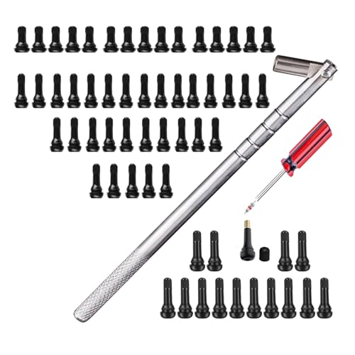 Dr.Roc Tire Valve Stem Puller Set –1 x Valve Stem Installer, 60 x Brass Ozone Resistant EPDM Snap-in Tire Valve Stem with Valve Core (15 x TR412,30 x TR413,15 x TR414), 1 x Valve Core Remover