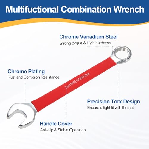 HARFINGTON 2Pcs Metric Combination Wrench 22mm 12-Point Box & Open End CR-V - size: 22mm