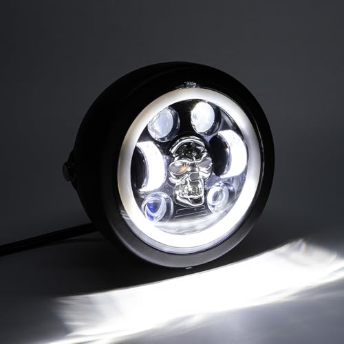 Motorcycle Headlight 5.75 inch Round LED with Mounting Brackets Assembly, Front Headlamp with DRL High/Low Beam for Cafe Racer E-bike Bobber Chopper (style D) - style: style D