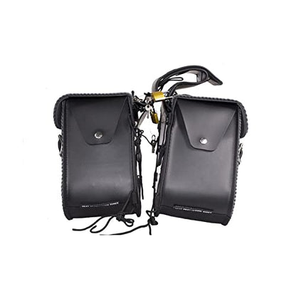 GARGOYLE BELLS Motorcycle Saddle Bags Studded PVC Motorcycle Luggage Bag with Gun Holsters For Softails Sportsters and Choppers Waterproof Tool Bags - size: 14" x 12" x 10.5", style: Style 1-with Studs and Braids