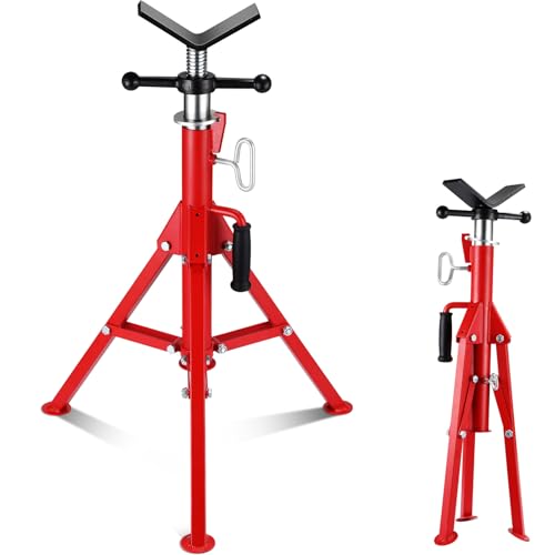 V Head Pipe Jack Stand, Heavy Duty Pipe Stand, 2500LB Jack Stands Carbon Steel with Portable Folding Legs 28-52 Inch Height Adjustable 1/8"-12" Capacity - color: Red