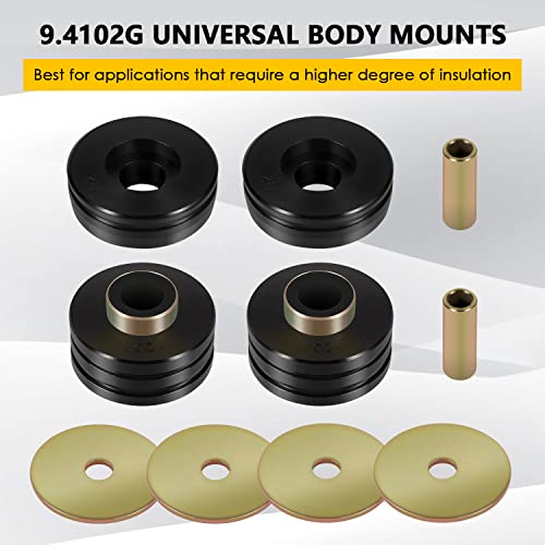 9.4102G Universal Mounts Body Mounting Bushings Universal Polyurethane Mounts / Isolators, Including 4 Washers, 2 Sleeves and 4 Bushings (Black, 2 Sets)