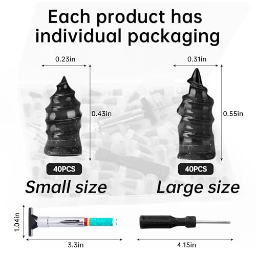 82PCS Tire Repair Screws, Heavy Duty Tire Plug Kit Screw Type, Screw in Plugs, Vacuum Rubber Nails, Tubeless Patch Kit for Car Motorcycle Truck SUV with Tread Depth Gauge