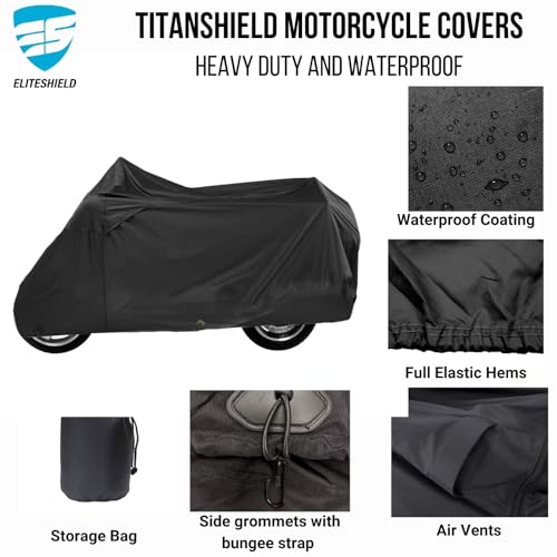 EliteShield Motorcycle Cover, Waterproof Polyester Fits Up to 80" - size: Fits up to 80"L