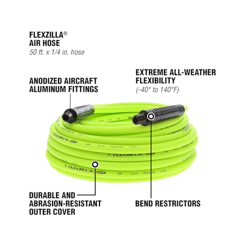 Flexzilla Air Compressor Hose, 1/4 in. MNPT Fittings, No-Kink, All Weather, Lightweight, Premium Hybrid Polymer, 300 PSI, ZillaGreen, 50ft (Pack of 10) - size: 50ft (Pack of 10), style: 1/4"