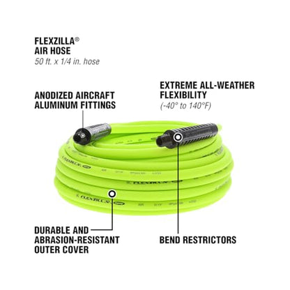 Flexzilla Air Compressor Hose, 1/4 in. MNPT Fittings, No-Kink, All Weather, Lightweight, Premium Hybrid Polymer, 300 PSI, ZillaGreen, 50ft (Pack of 10) - size: 50ft (Pack of 10), style: 1/4"