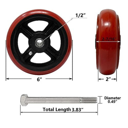 6 inch Heavy Duty Caster Wheel- Polyurethane Tread(Crowned) on cast lron Wheels -1/2" Bore -Roller Bearing, Set of 4 Heavy Duty Caster Wheel- 4800 lbs Capacity (4 Pack) - color: Crowned Poly on Cast Iron, size: 6"×2"