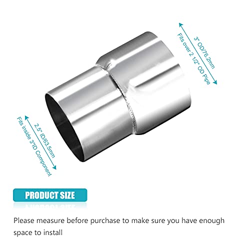 Universal 2.5" ID to 3" OD Exhaust Pipe Adapter Connector Reducer 304 Stainless Steel 2.5 Inch to 3.0 Inch 2 1/2” ID to 3.0” OD kit - size: 2.5" ID to 3" OD