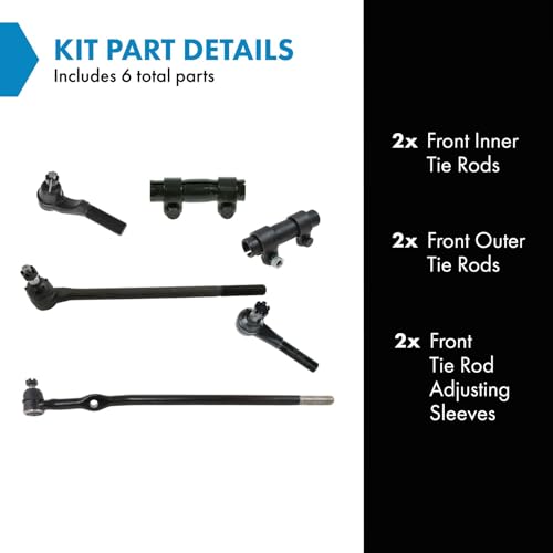 TRQ Inner and Outer Driver and Passenger Side Tie Rod Set 6 Piece - style: PSA74537